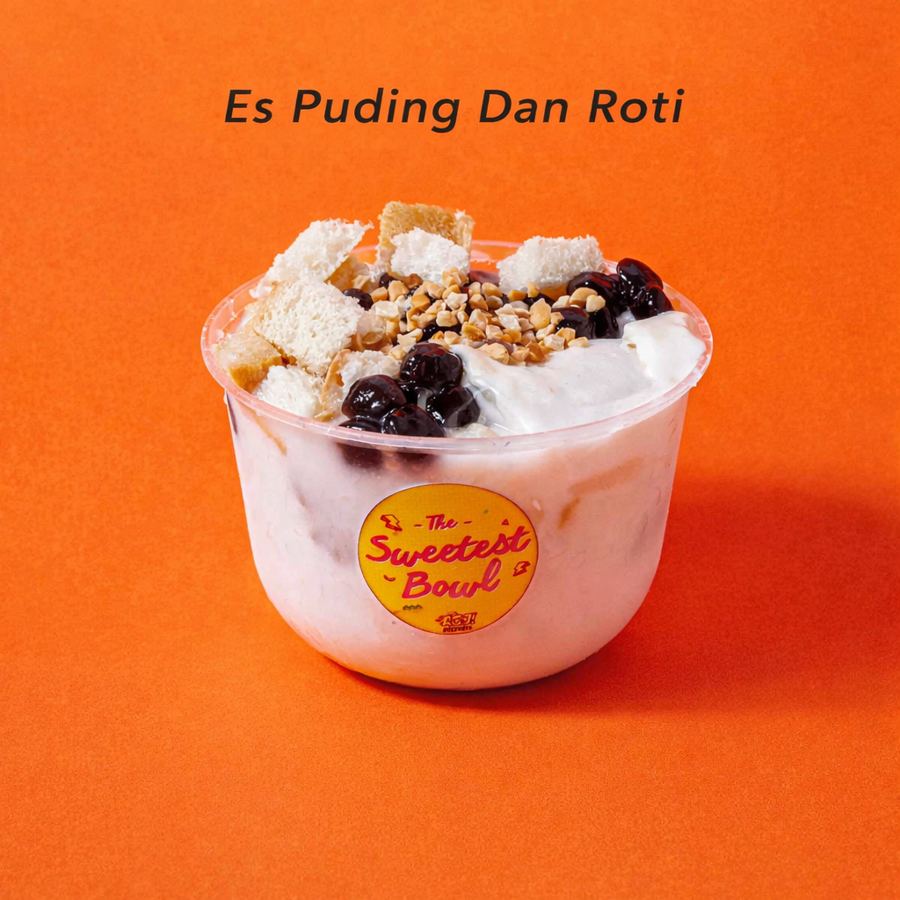 Foto Boba, Puding susu, dan Roti tawar dalam kuah santan (boba bisa diganti sago mutiara)