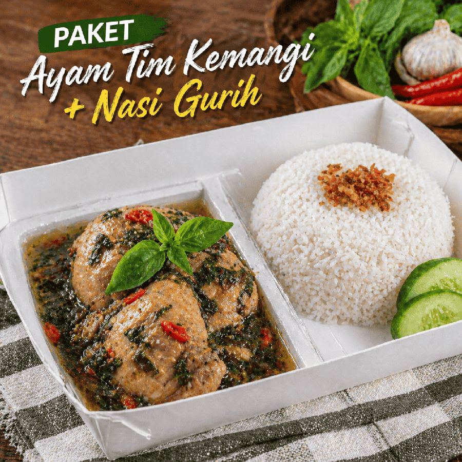 Foto Paket Ayam Tim Kemangi dengan nasi gurih, lalap, dan sambal