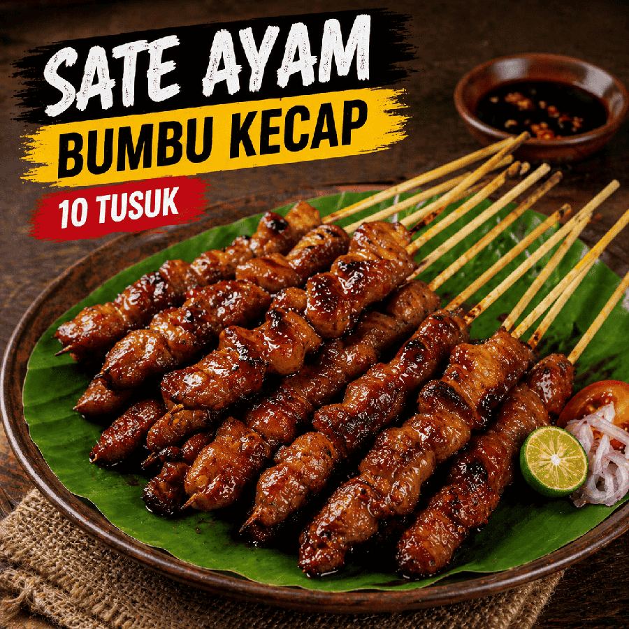 Foto Sate Ayam Bumbu Kecap 10 tusuk dengan sambal dan lalap