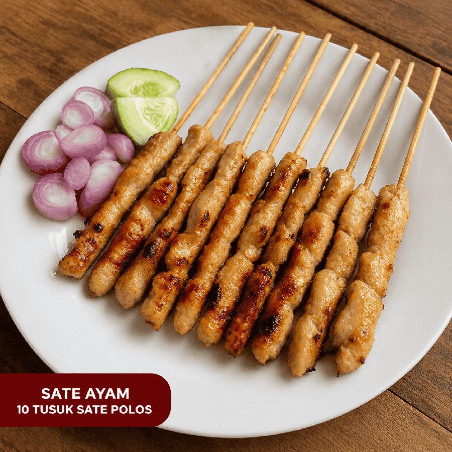 Foto Sate Ayam Polos 10 tusuk dengan sambal dan lalap