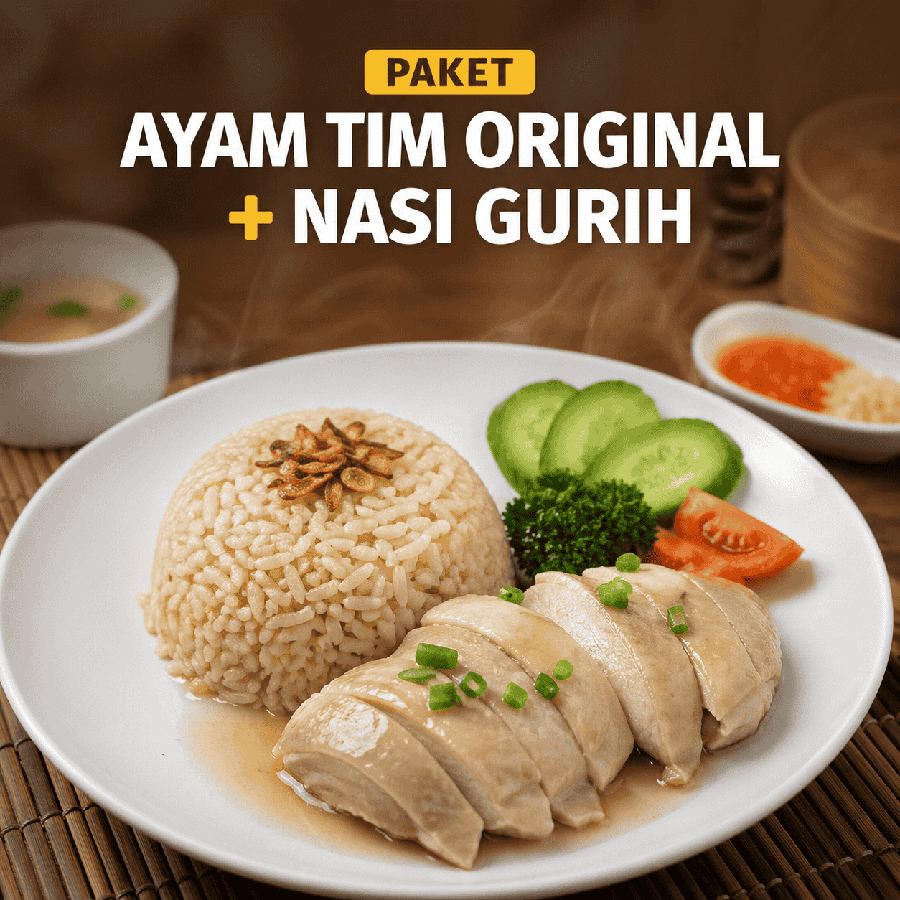 Foto Paket Ayam Tim Original dengan nasi gurih, lalap, dan sambal