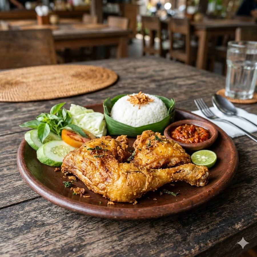 Foto Ayam Goreng Original 1 Ekor dengan lalap dan sambal