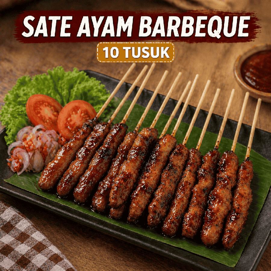 Foto Sate Ayam Barbeque 10 tusuk dengan lalap dan sambal