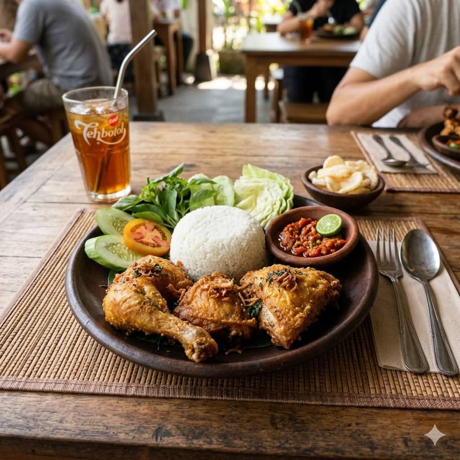 Foto Paket Ayam Goreng Original dengan nasi, lalap, sambal, tahu, dan tempe