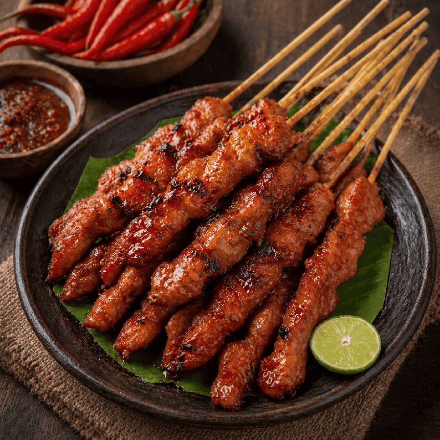 Foto Sate Ayam Pedas Manis 10 tusuk dengan sambal dan lalap