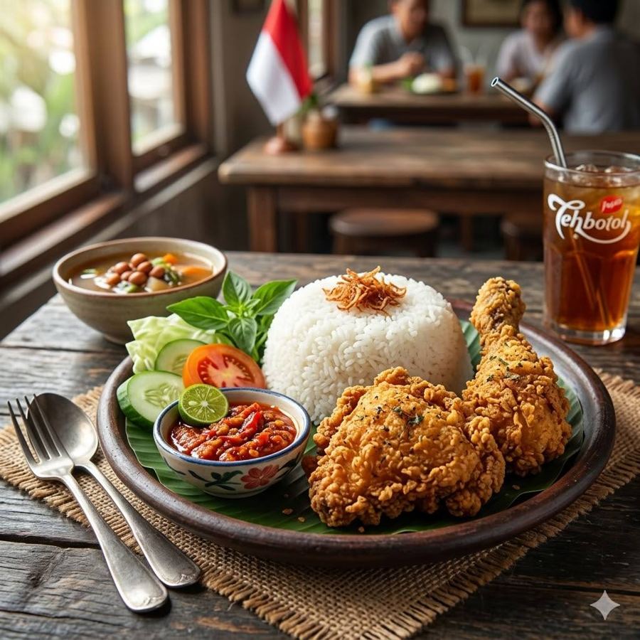 Foto Paket Ayam Goreng Crispy dengan nasi, lalap, dan sambal