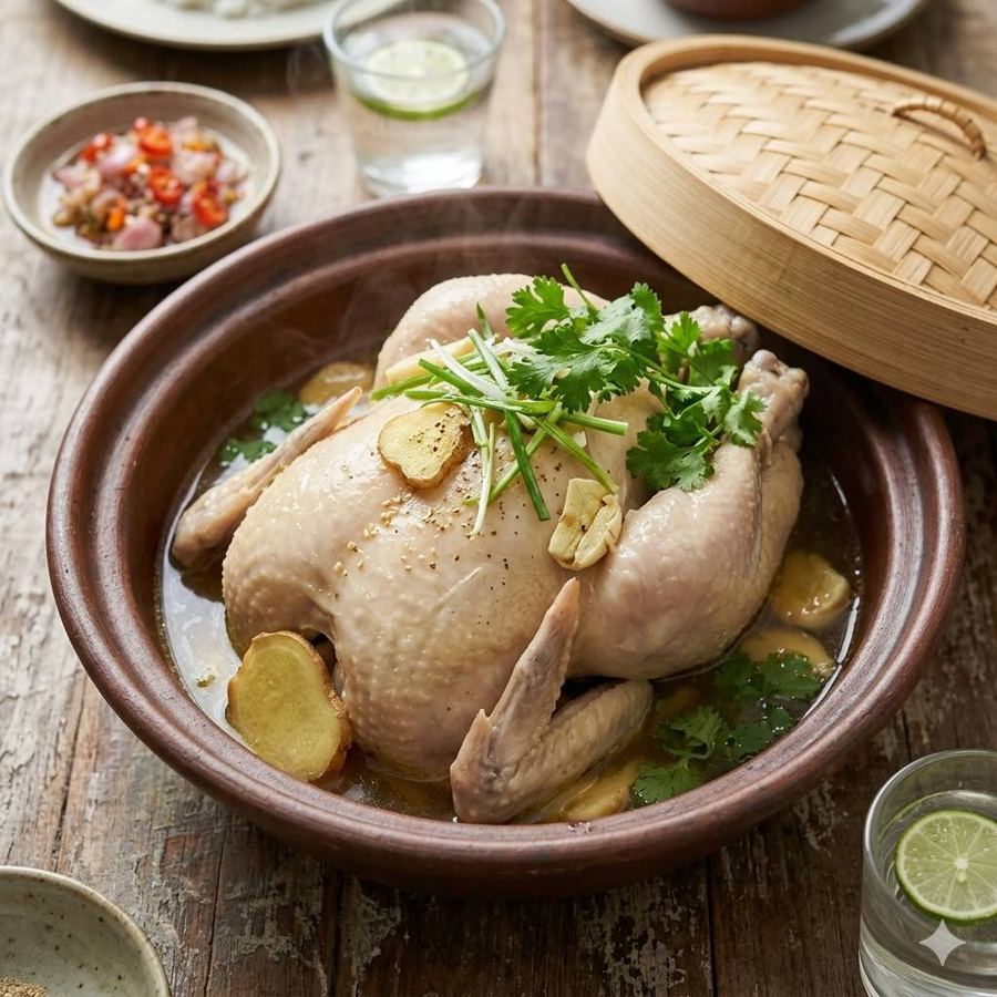 Foto Ayam Tim Original 1 Ekor dengan lalap dan sambal