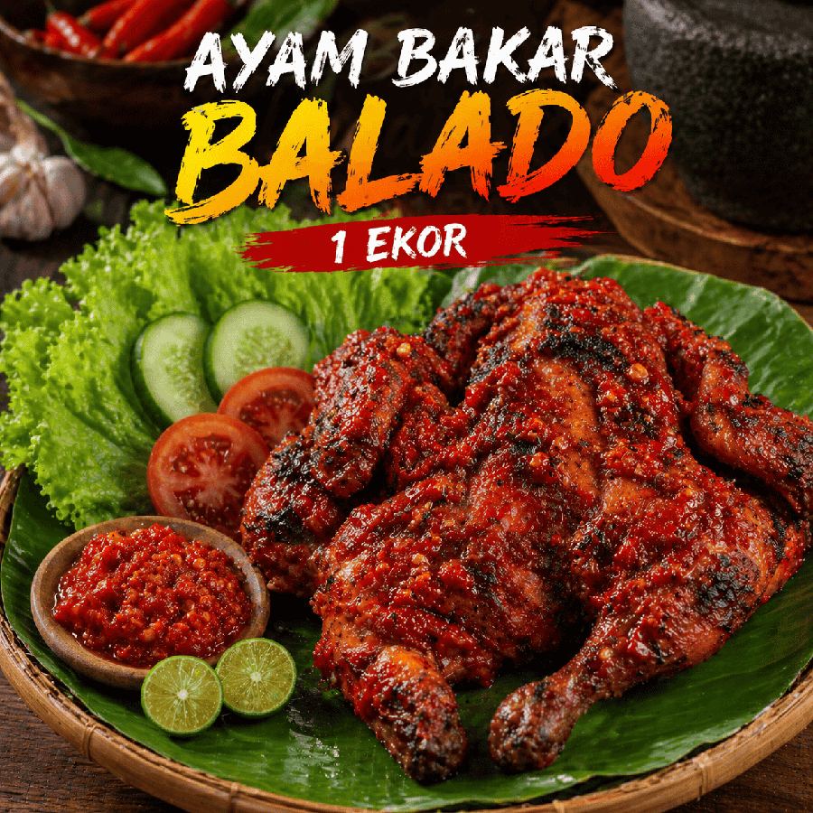 Foto Ayam Bakar Balado 1 Ekor dengan lalap dan nasi