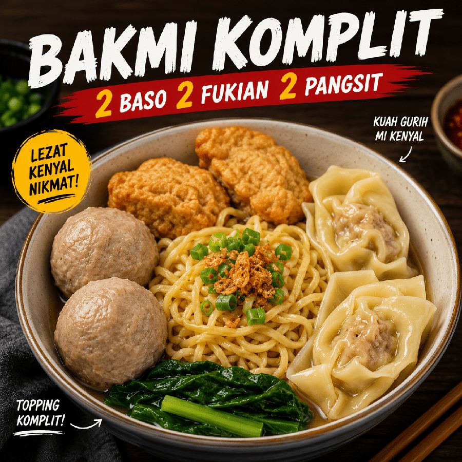 Foto Bakmi Komplit 2baso 2fukian 2pangsit