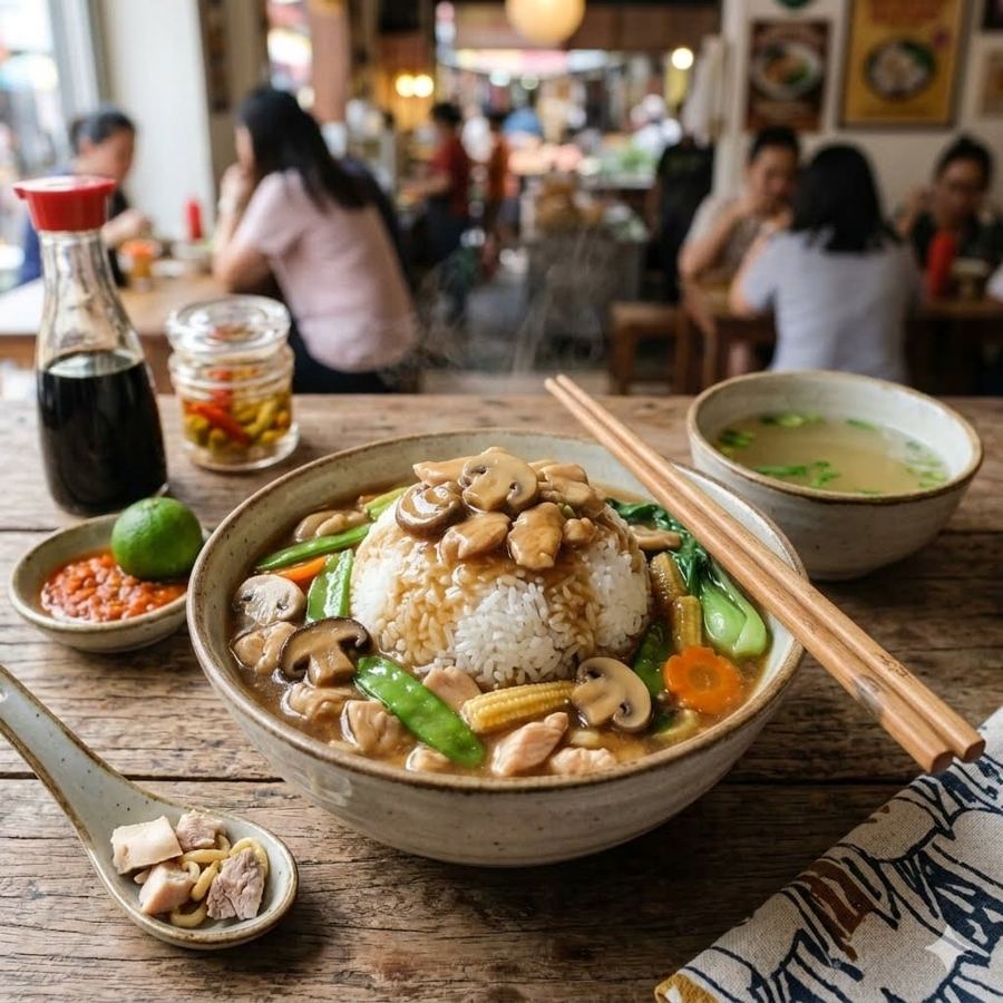Foto Nasi Ayam Cah Jamur