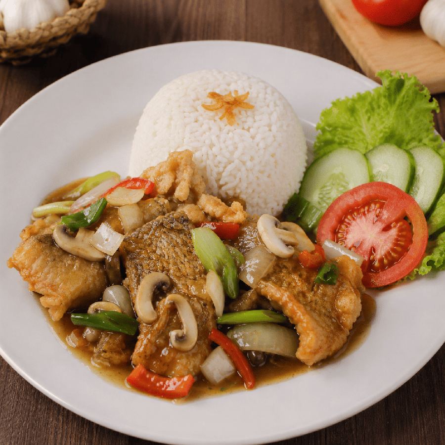 Foto Nasi Kakap Cah Jamur