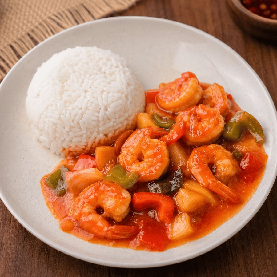 Foto Nasi Udang Asam Manis