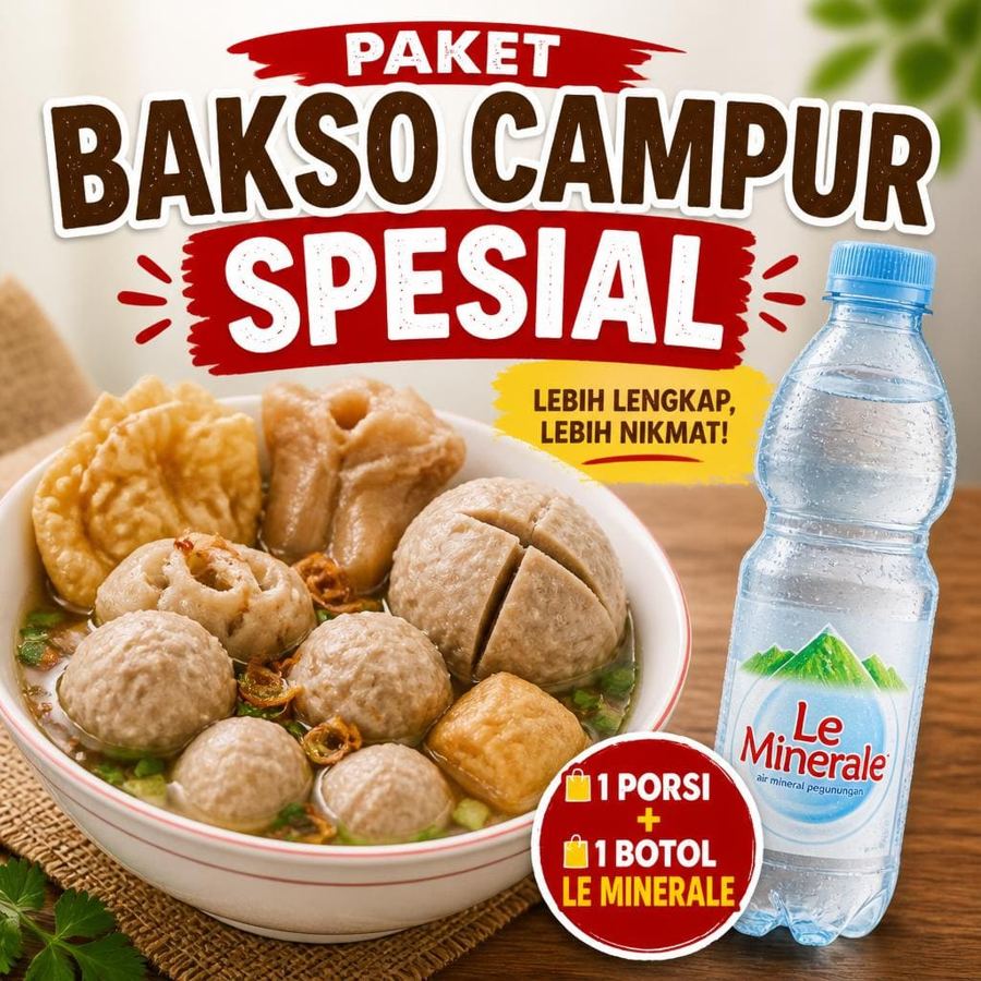 Foto Paket Bakso Campur Spesial Le Minerale dari Bakso Lapangan Tembak Senayan