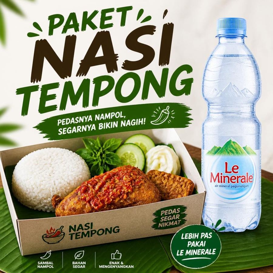 Foto Paket Nasi Tempong Le Minerale dari Bakso Lapangan Tembak Senayan