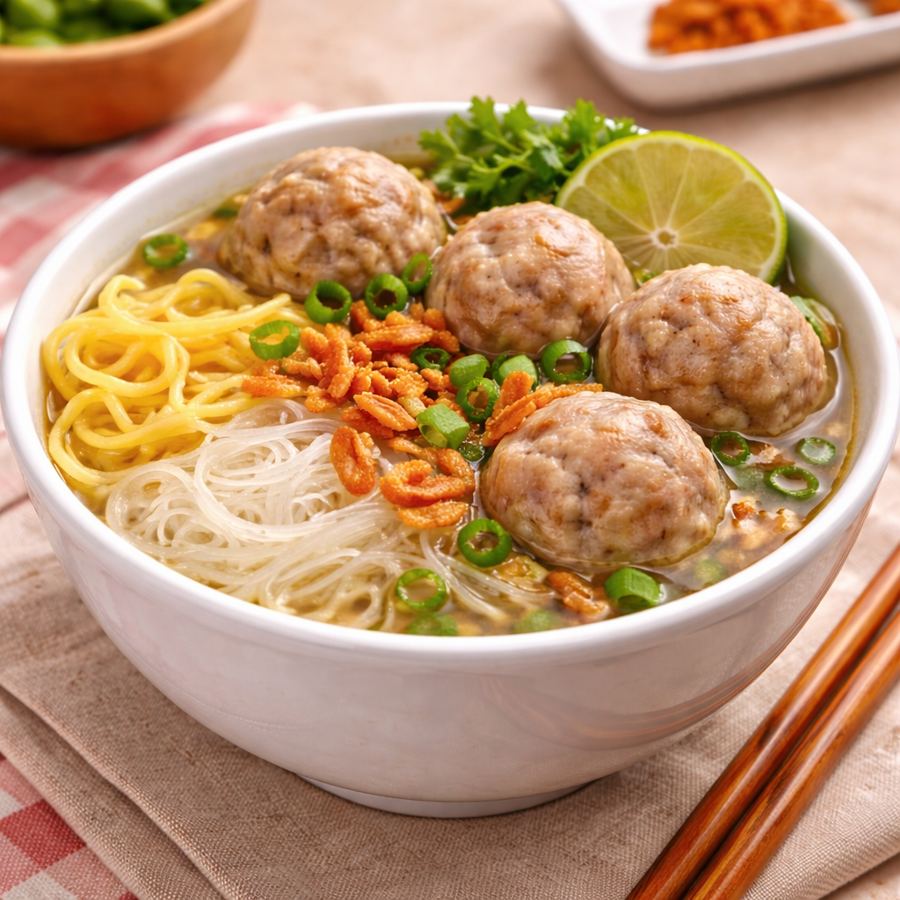 Foto Bakso setengah porsi kuah hangat