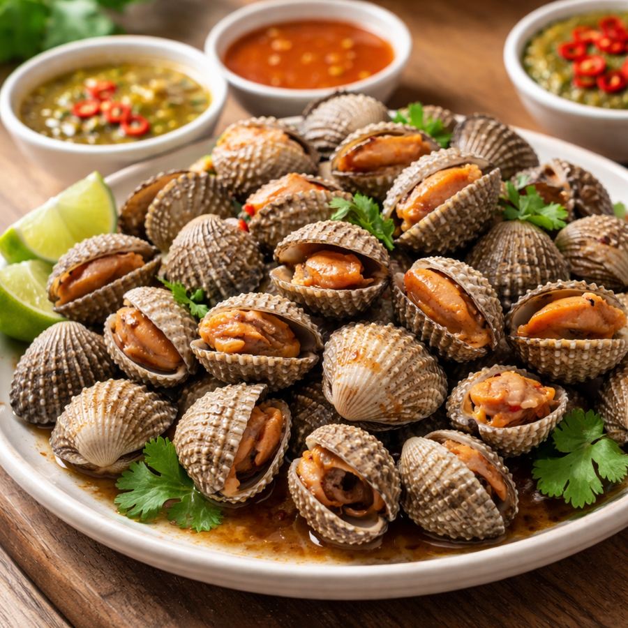 Foto Kerang Dara Rebus / Saus Lada Hitam / Saus Padang