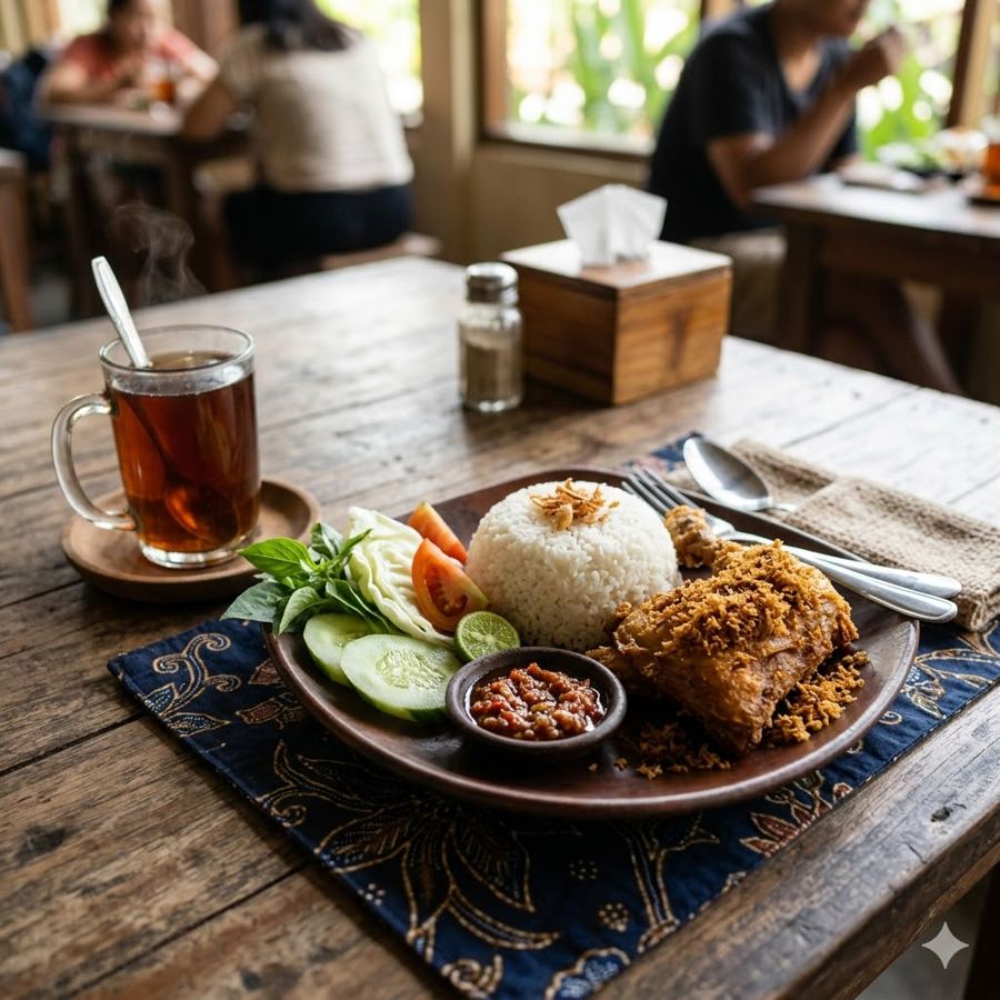 Foto Nasi Ayam Goreng Sambal Merah Bumbu Hitam