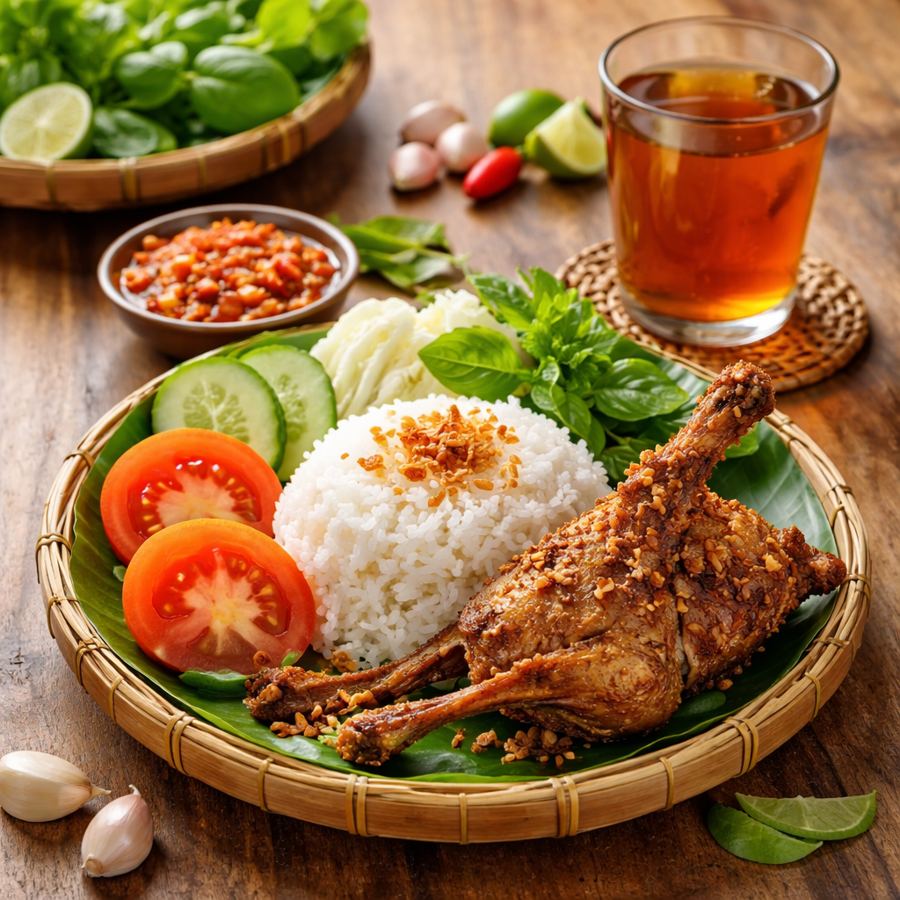 Foto Nasi Bebek Goreng Sambal Merah Bumbu Hitam