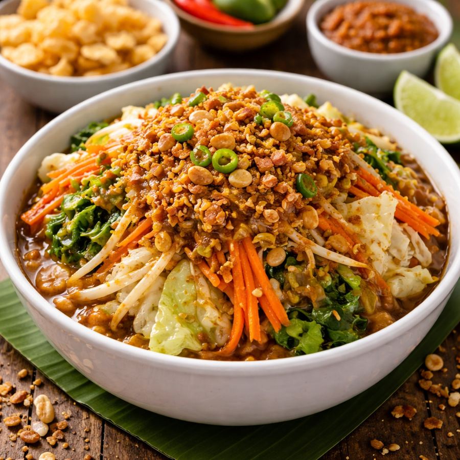 Foto Asinan Eat and Eat – makanan dengan campuran wortel, toge, dan sawi asin