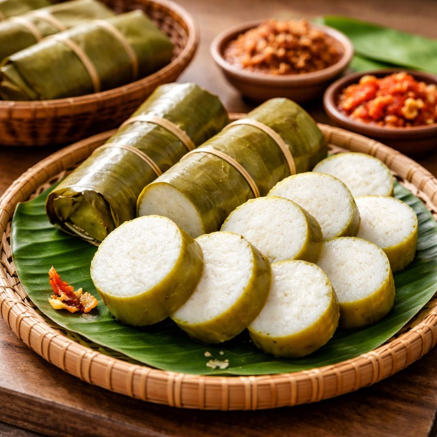 Foto Lontong Eat and Eat – lontong lembut sebagai pelengkap sate