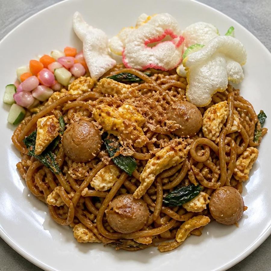 Foto Mie Goreng Sambal Terasi Es Teler 77 dengan telur orak-arik dan bakso