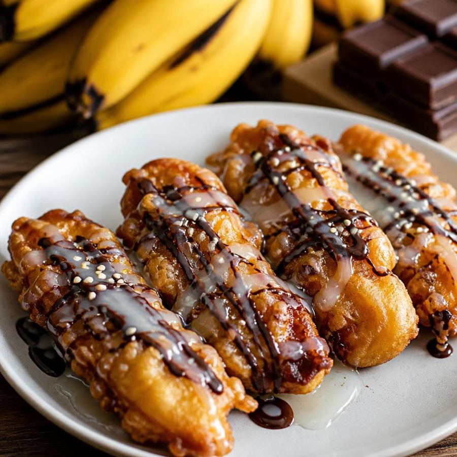 Foto Pisang Goreng Cokelat Es Teler 77 dengan tepung krispi wijen dan cokelat