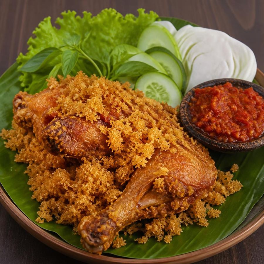 Foto Ayam Goreng Kremes Es Teler 77 dengan lalapan