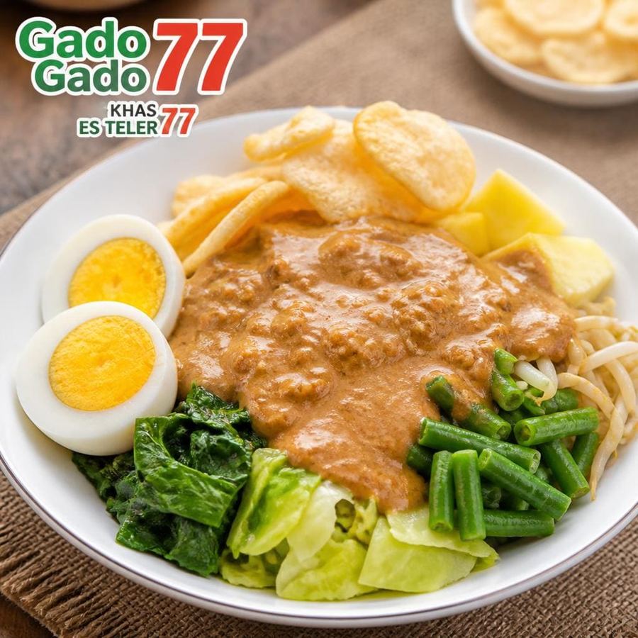 Foto Gado Gado 77 Es Teler 77 dengan sayuran segar telur rebus dan emping
