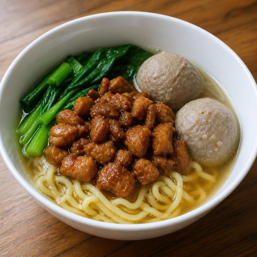 Foto Mie Ayam Bakso Es Teler 77 dengan bakso sapi dan kuah ayam