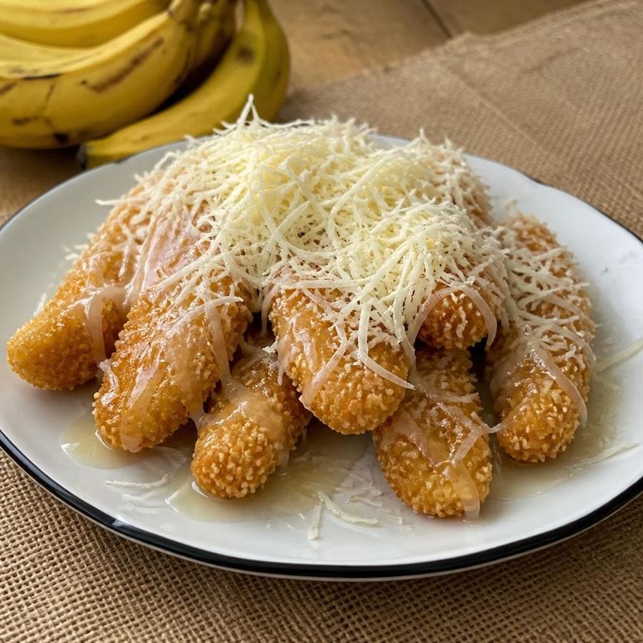 Foto Pisang Goreng Keju Es Teler 77 dengan tepung krispi wijen dan keju