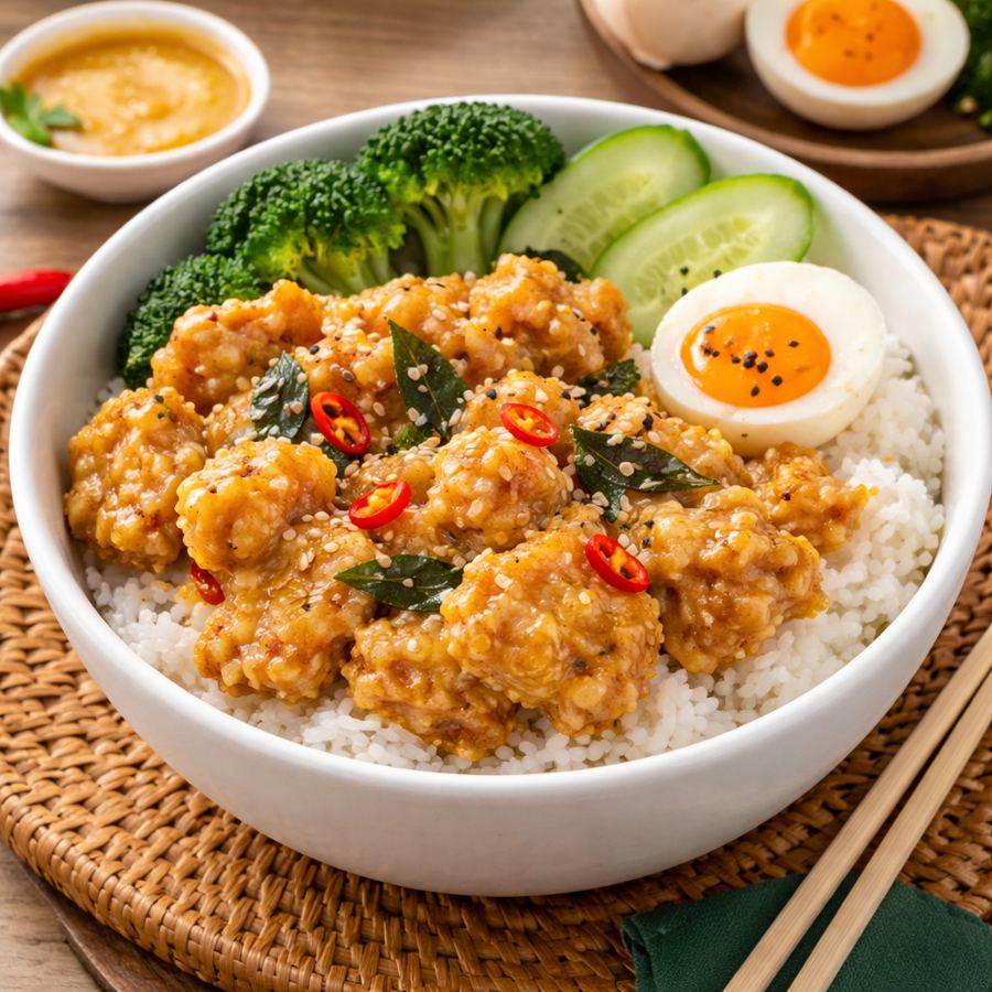 Foto Salted Egg Chicken Rice Bowl