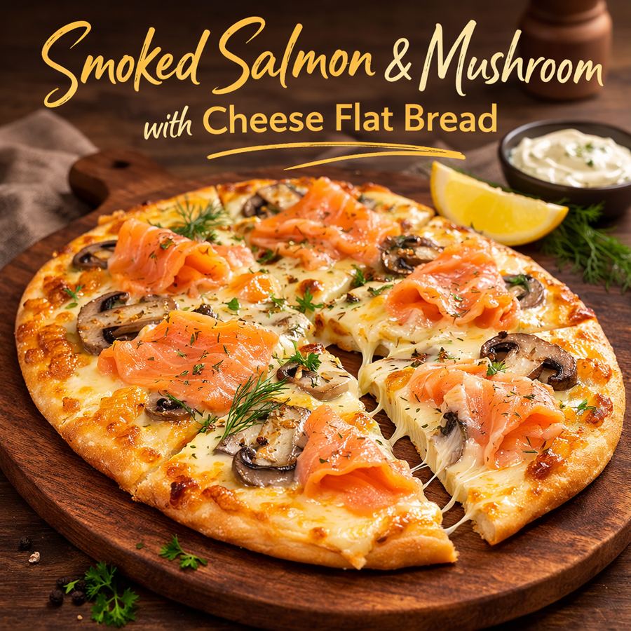 Foto Smoked Salmon & Mushroom with Cheese Flat Bread Fish & Co