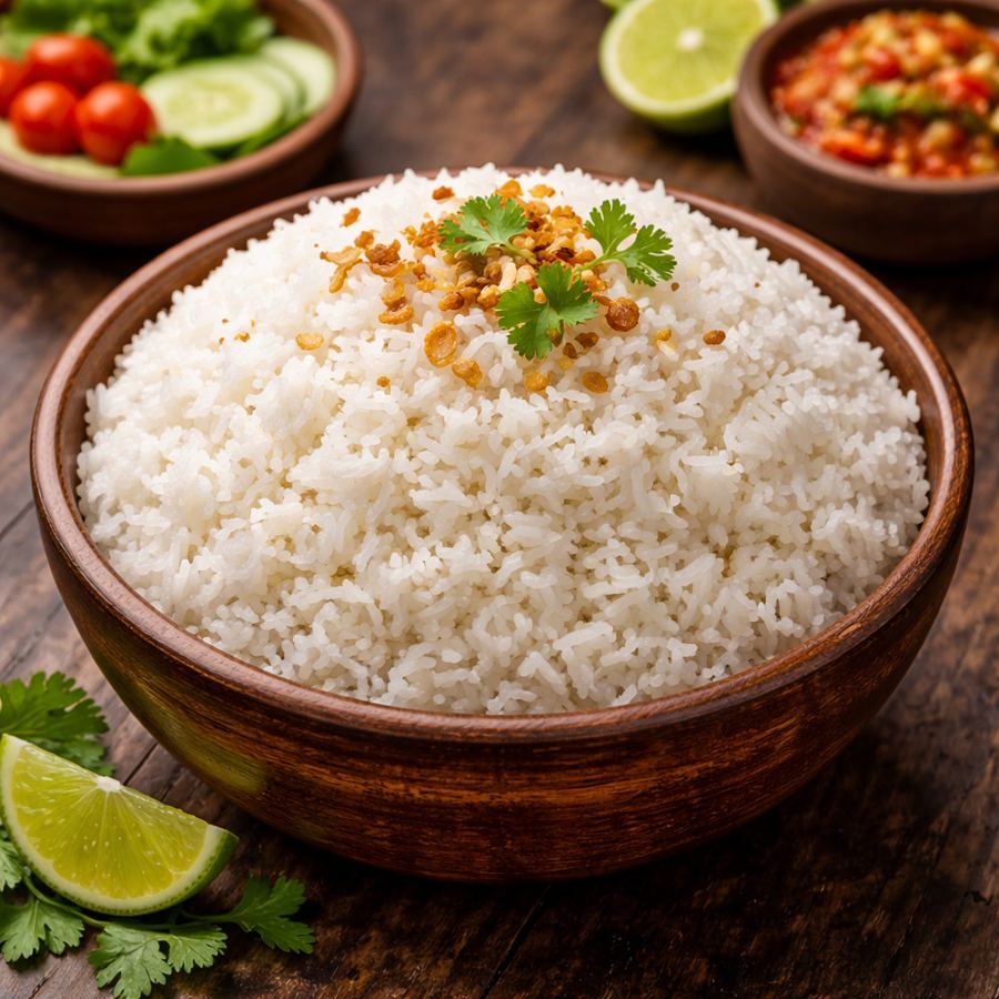 Foto nasi putih hangat