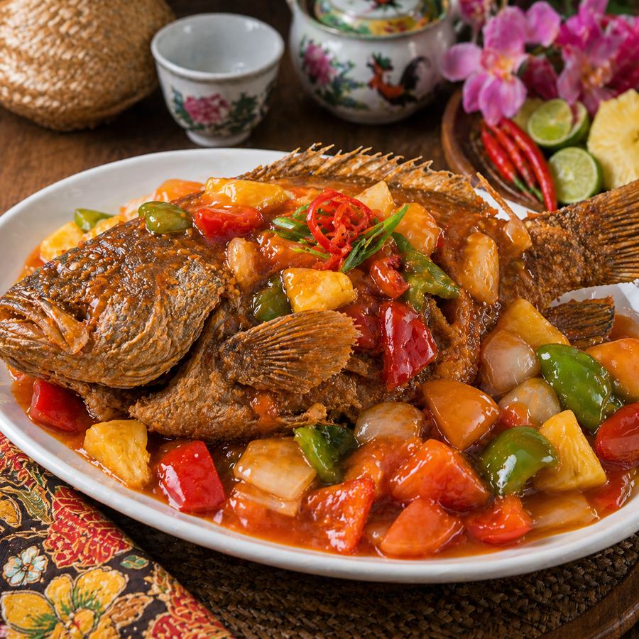 Foto Kerapu Goreng Asam Manis Kedai Tiga Nyonya