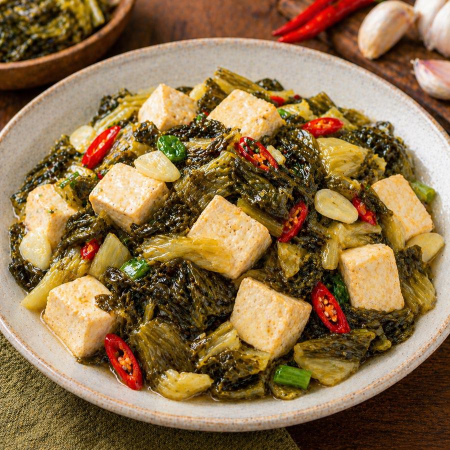 Foto Tumis Sawi Asin Tahu Kedai Tiga Nyonya