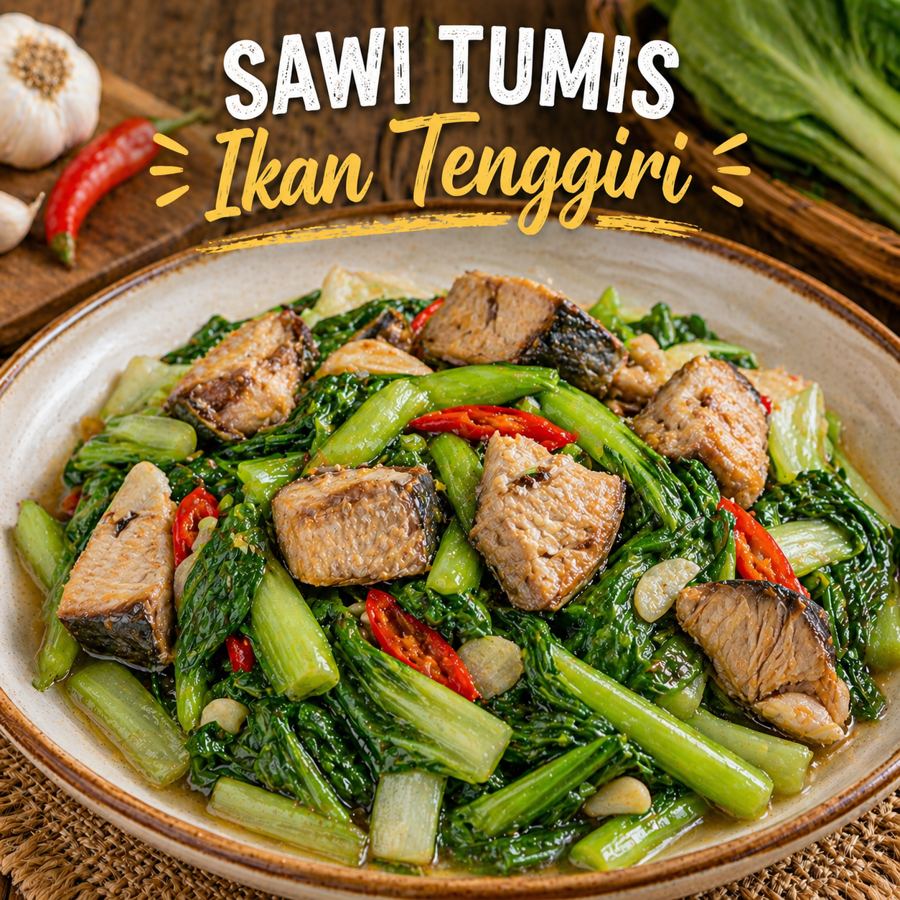 Foto Sawi Tumis Ikan Tenggiri Kedai Tiga Nyonya