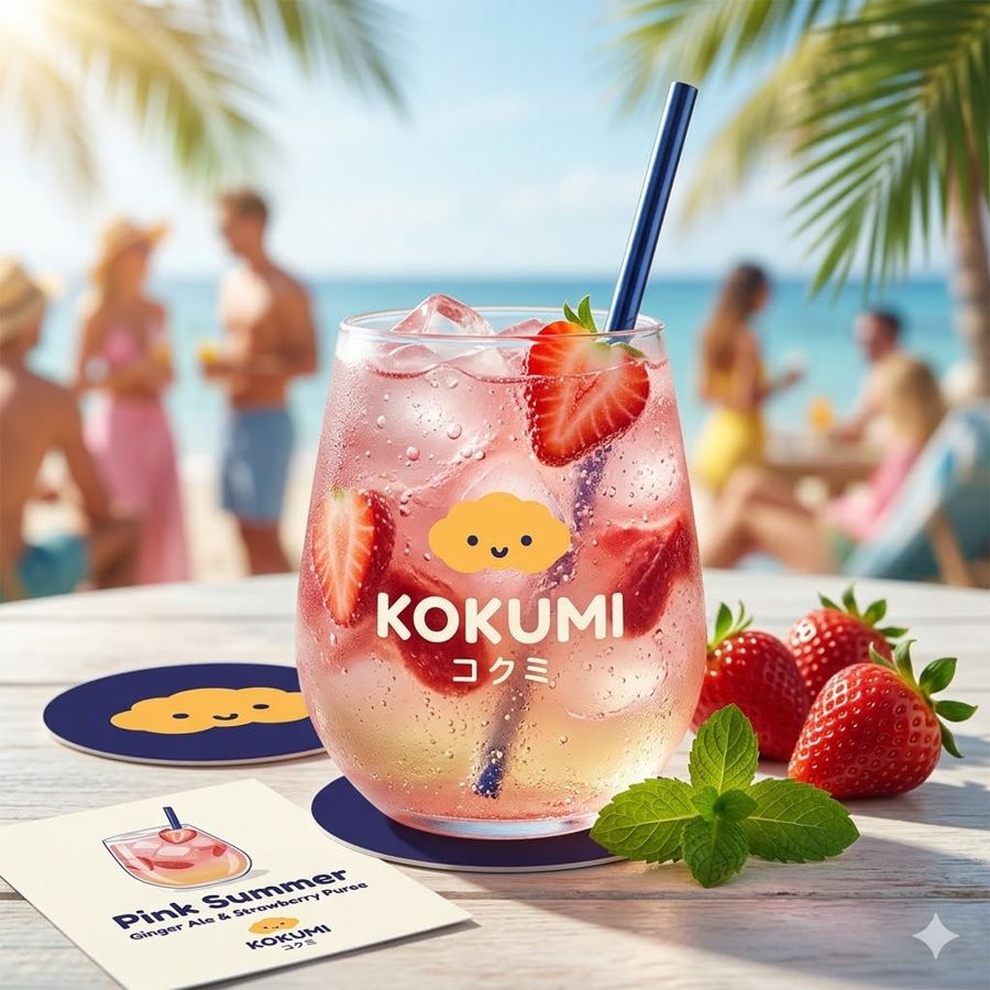 Foto Pink Summer – Minuman ginger ale dengan strawberry puree segar
