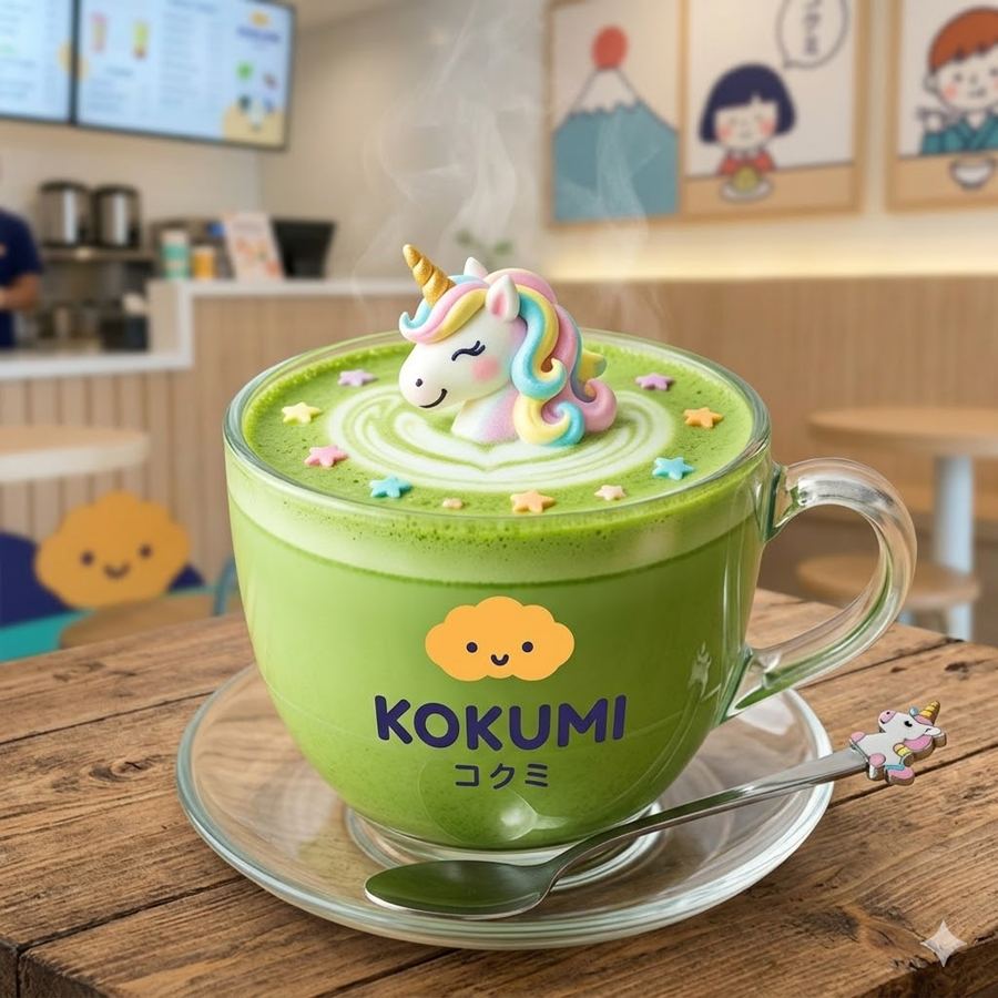 Foto Unicorn Matcha – Hot matcha milk dengan unicorn meringue