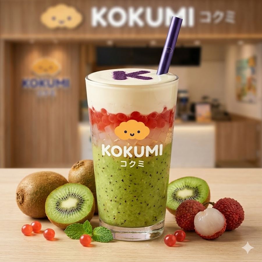 Foto Lychee Kiwi Dynamite – Perpaduan kiwi dan lychee dengan topping jelly dan popping boba