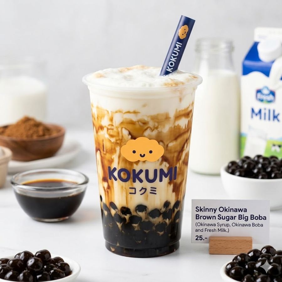 Foto Skinny Okinawa Brown Sugar Big Boba – Okinawa syrup dengan fresh milk versi lebih ringan