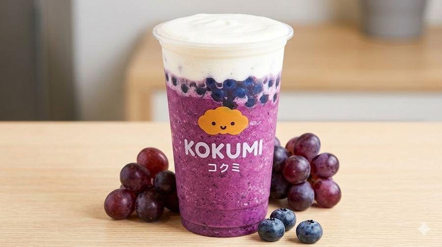 Foto Grape Dynamite – Minuman grape segar dengan topping popping boba blueberry