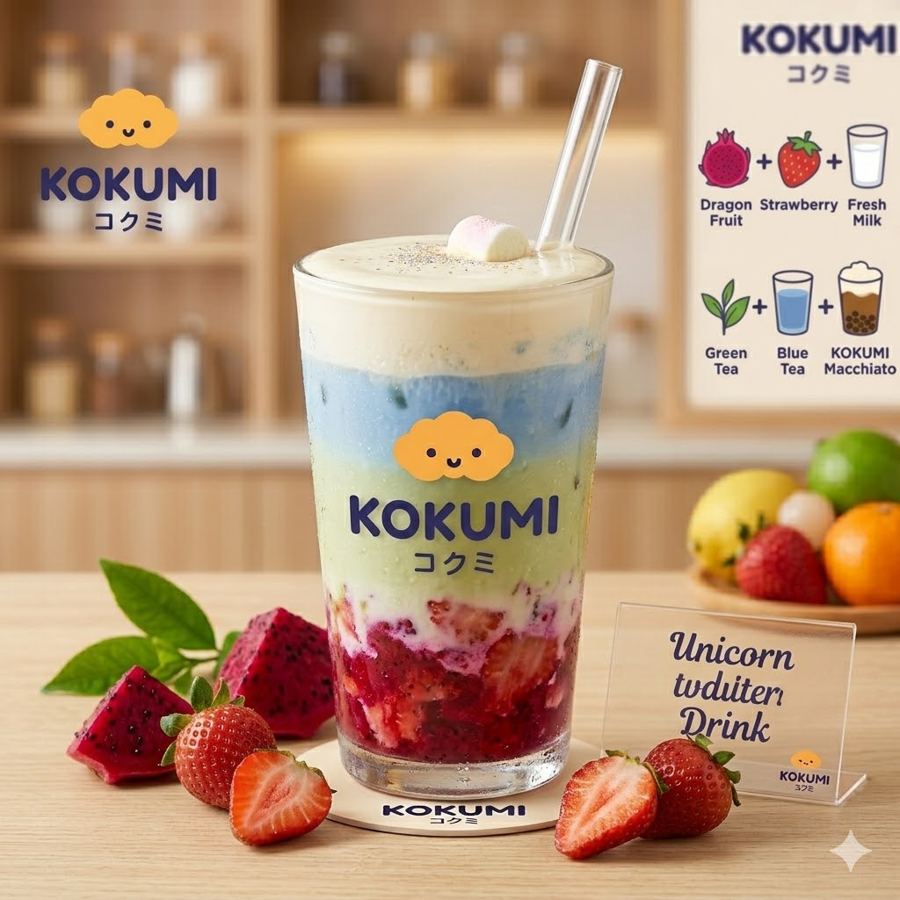 Foto Unicorn Drink – Perpaduan dragon fruit dan strawberry dengan fresh milk