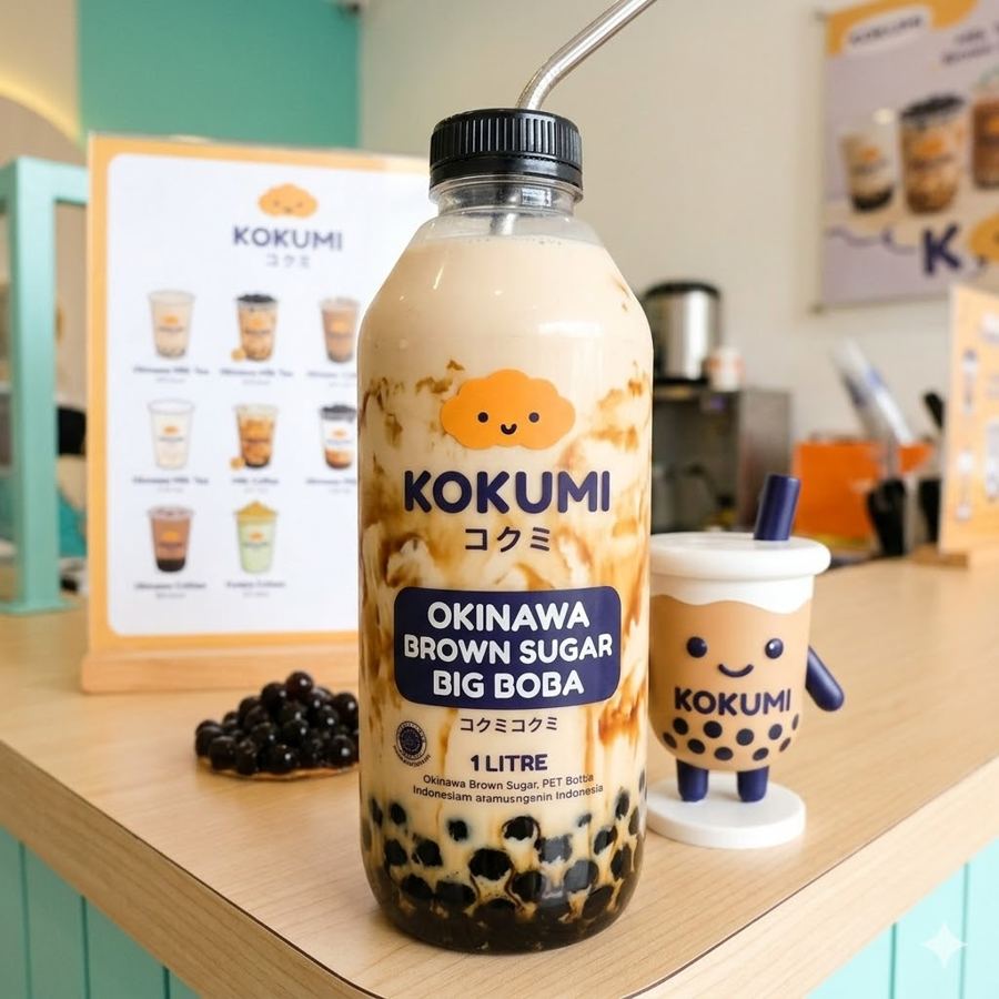 Foto Okinawa Brown Sugar Big Boba 1L – Minuman ukuran 1 liter dengan brown sugar dan boba