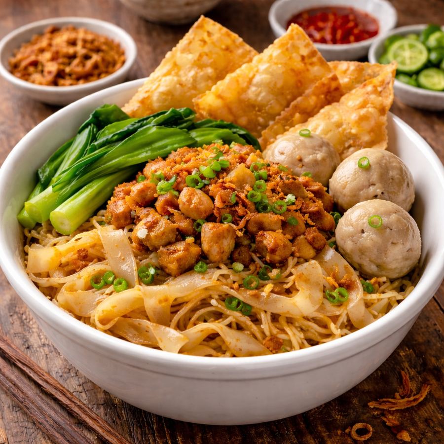 Foto Kwetiaw Ayam Bakso dan Pangsit kombinasi lengkap dengan topping melimpah