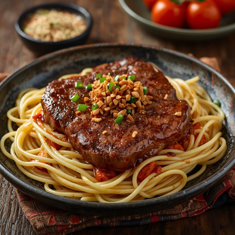 Foto Black Angus Steak Spaghetti Nanny's Pavillon
