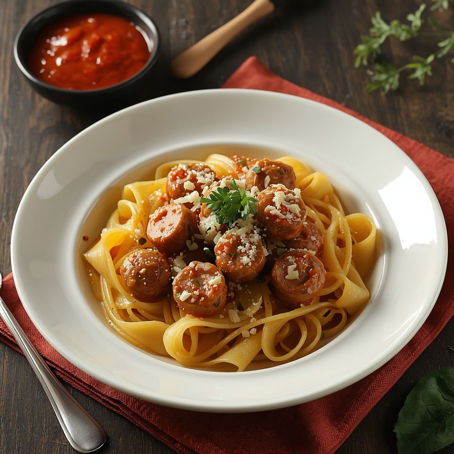 Foto Green Sausage Pasta Nanny's Pavillon