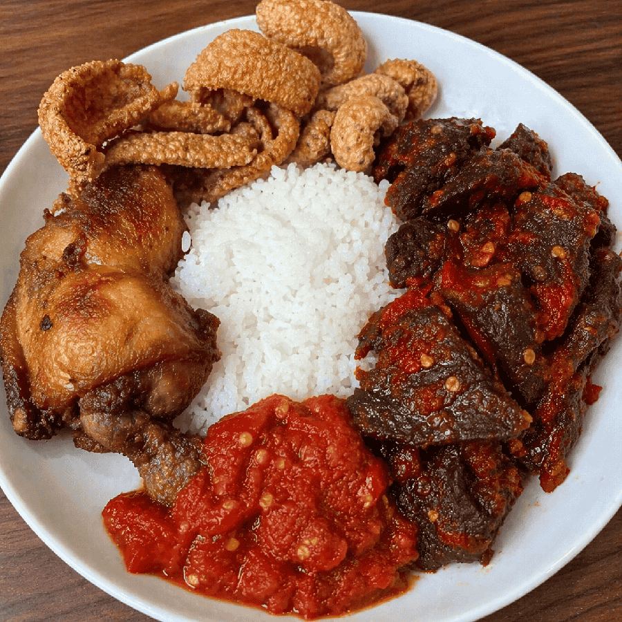 Foto Nasi + Kulit + Ayam + Paru Balado + Sambal