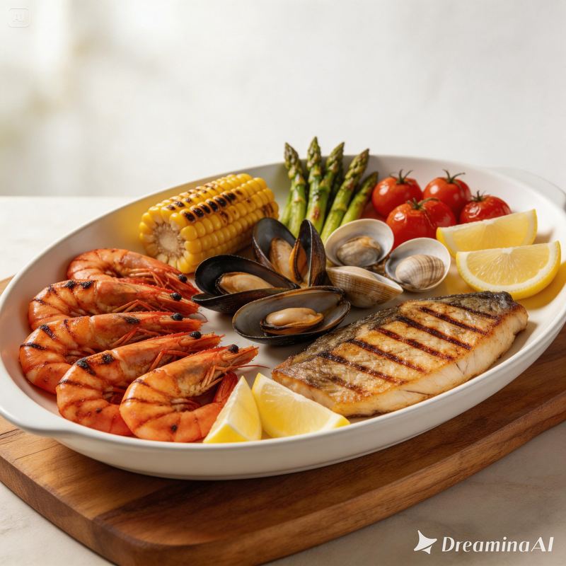 Foto Seafood Platter With Vegetables