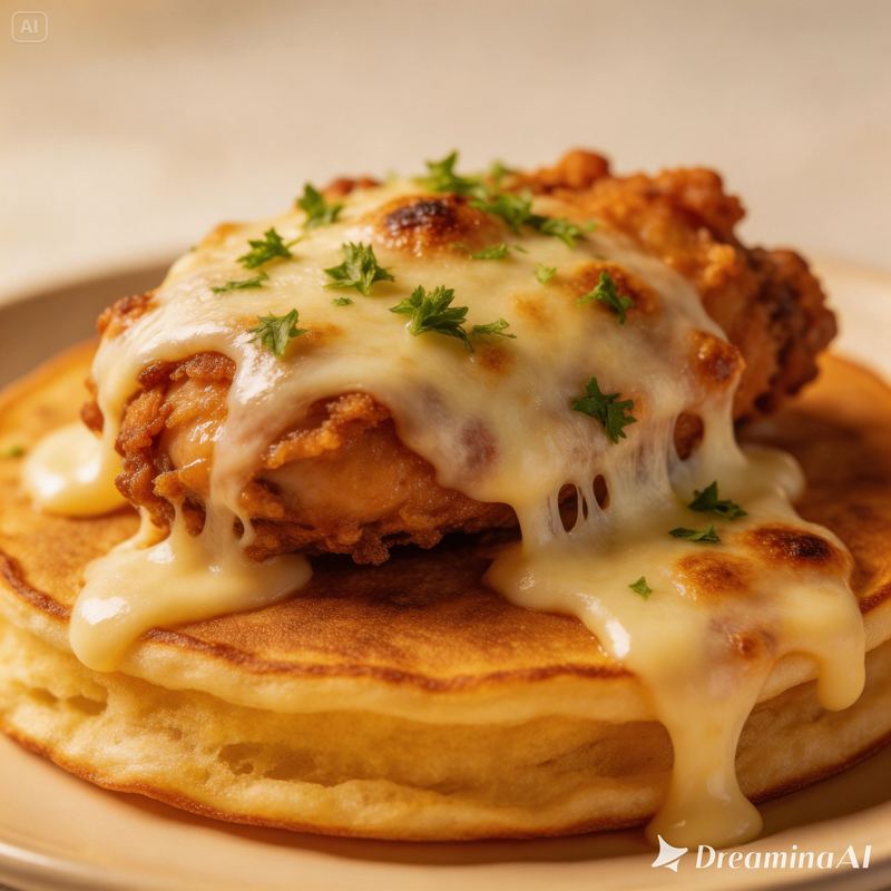 Foto Melted Mozzarella Cheese Fried Chicken Pancake