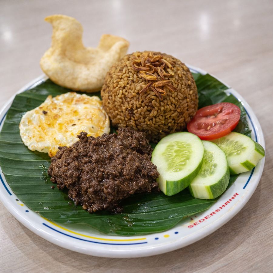 Foto Nasi Goreng Bumbu Rendang + Rendang